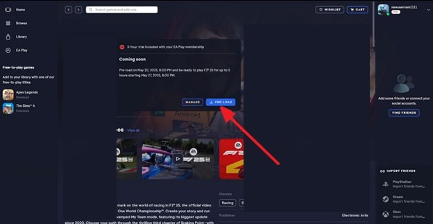 pre-load button drive beyond horizon game