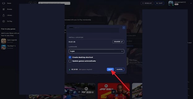 pick next button start installation process