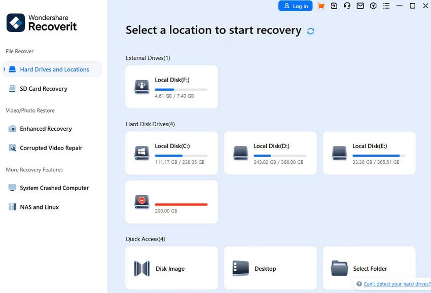 launch recoverit select location