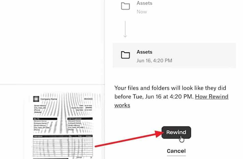 confirm the selected dropbox rewind