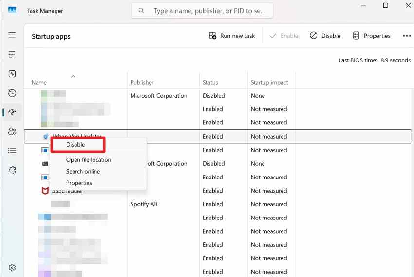 disable startup apps for clean boot