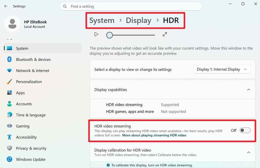 turn off hdr for display troubleshooting