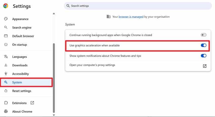 turn off chrome graphics acceleration