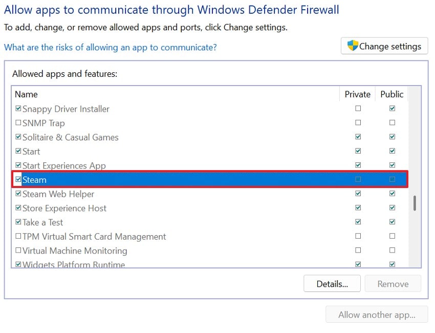 remove steam from firewall