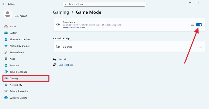 turn the game mode on