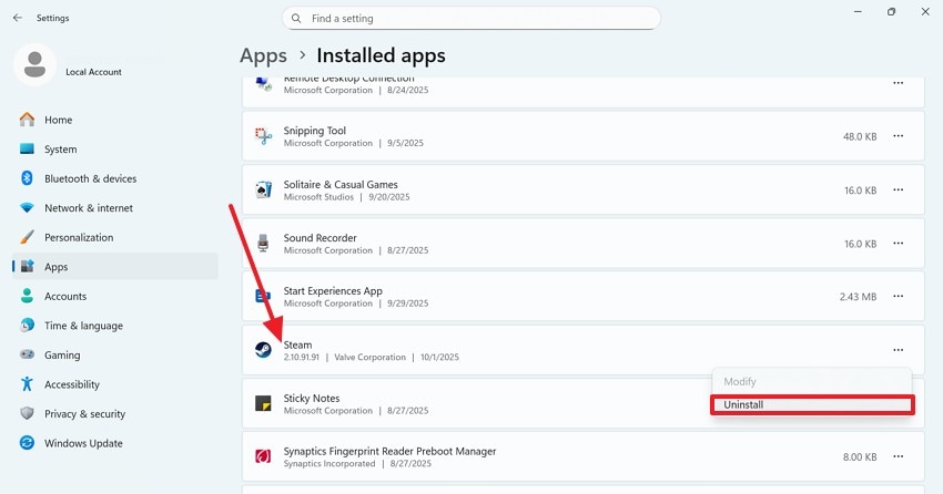 uninstall steam to fix issue