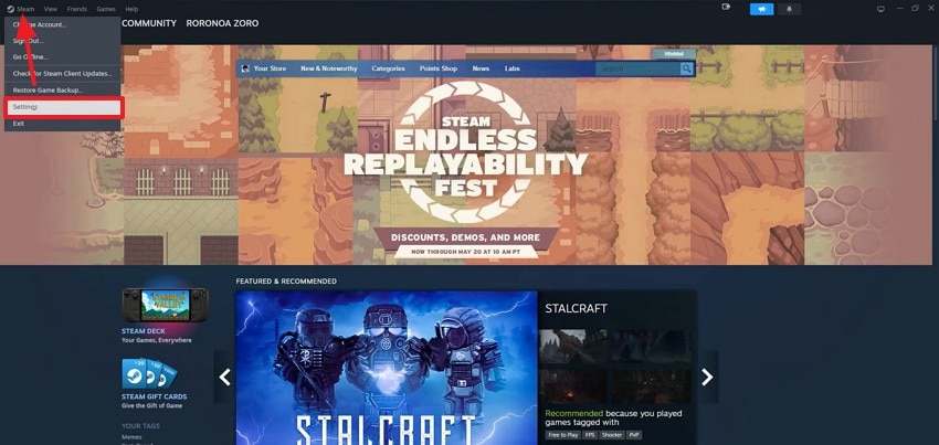 enter steam settings