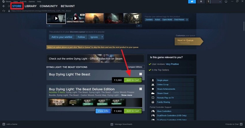 add game to cart from store
