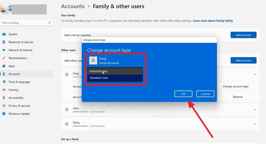 choose administrator press ok