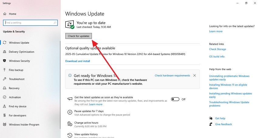 check for windows update