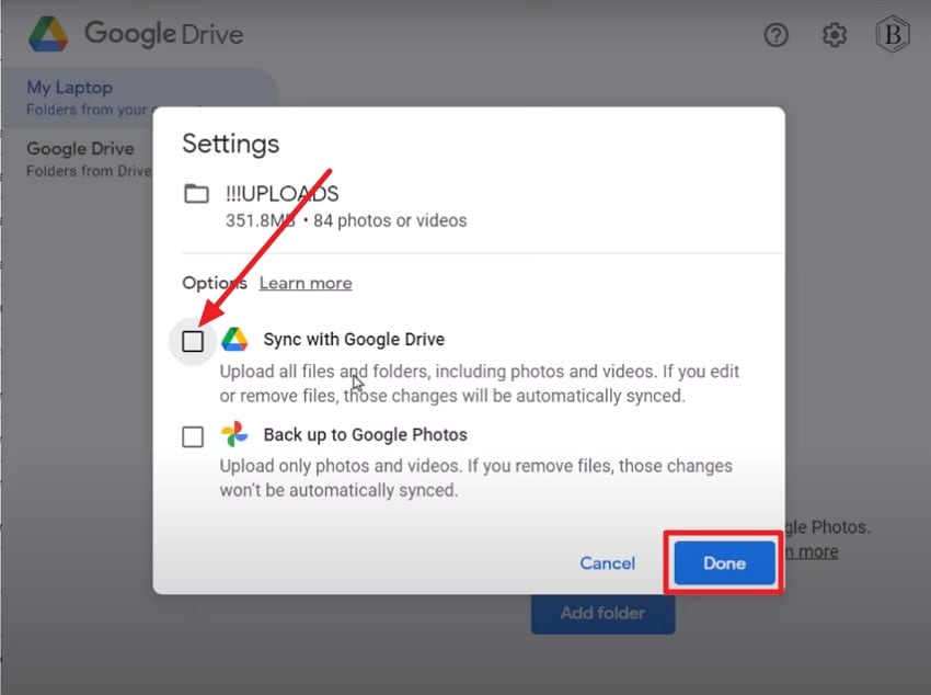 sync with google drive