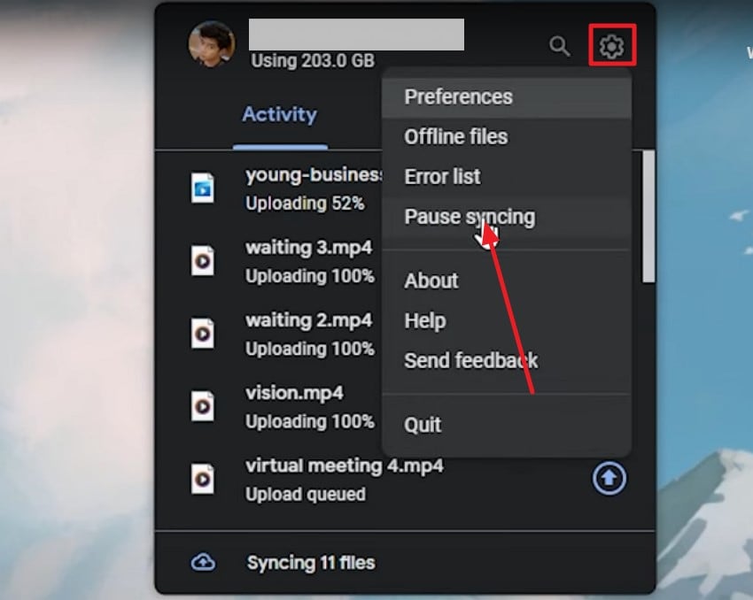 pause syncing temporarily