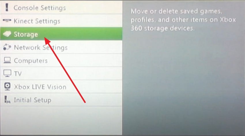 locate the storage option
