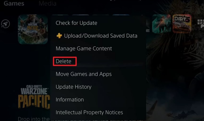 delete the game ps5