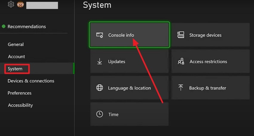 open console info xbox