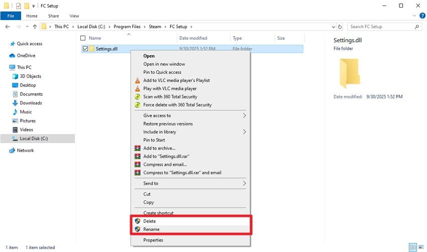 delete or rename conflicting settings