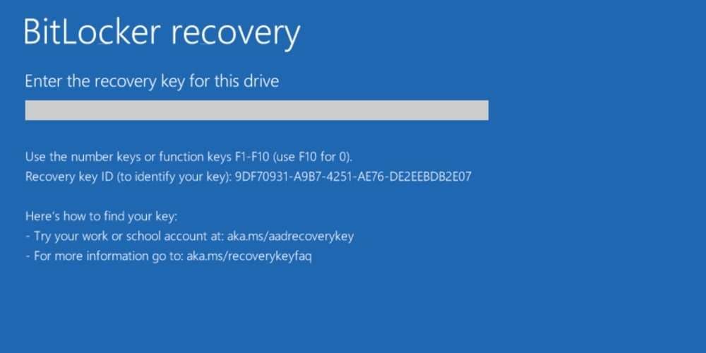 bitlocker recovery key window 