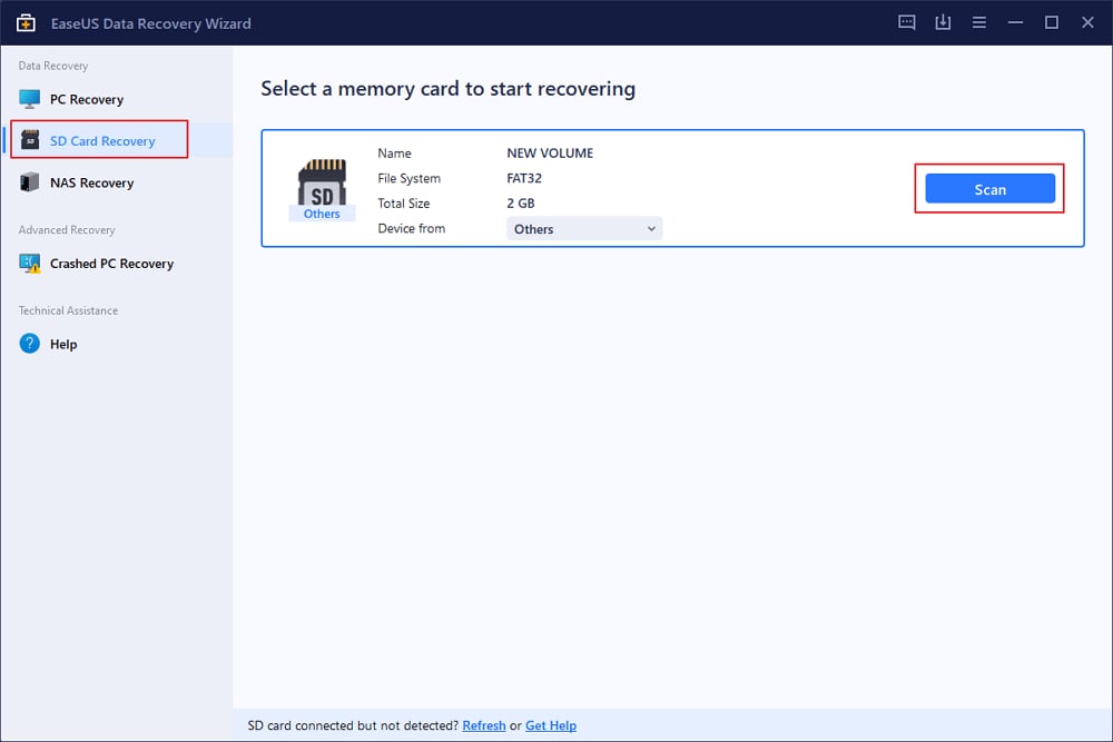 scan sd card in easeus data recovery