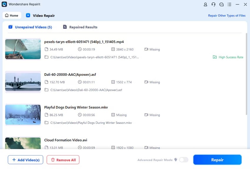 upload damaged files hit repair