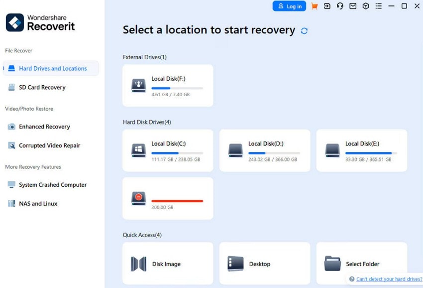 choose the drive in recoverit