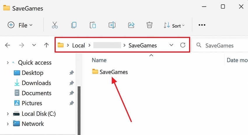 reach the savegames folder