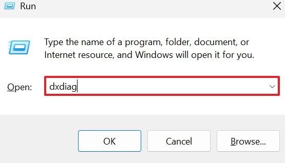 enter dxdiag command in run window