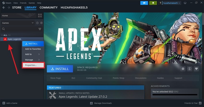 enter game properties on steam