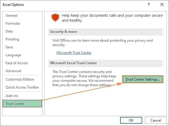 encuentra la configuración del Centro de confianza en Excel