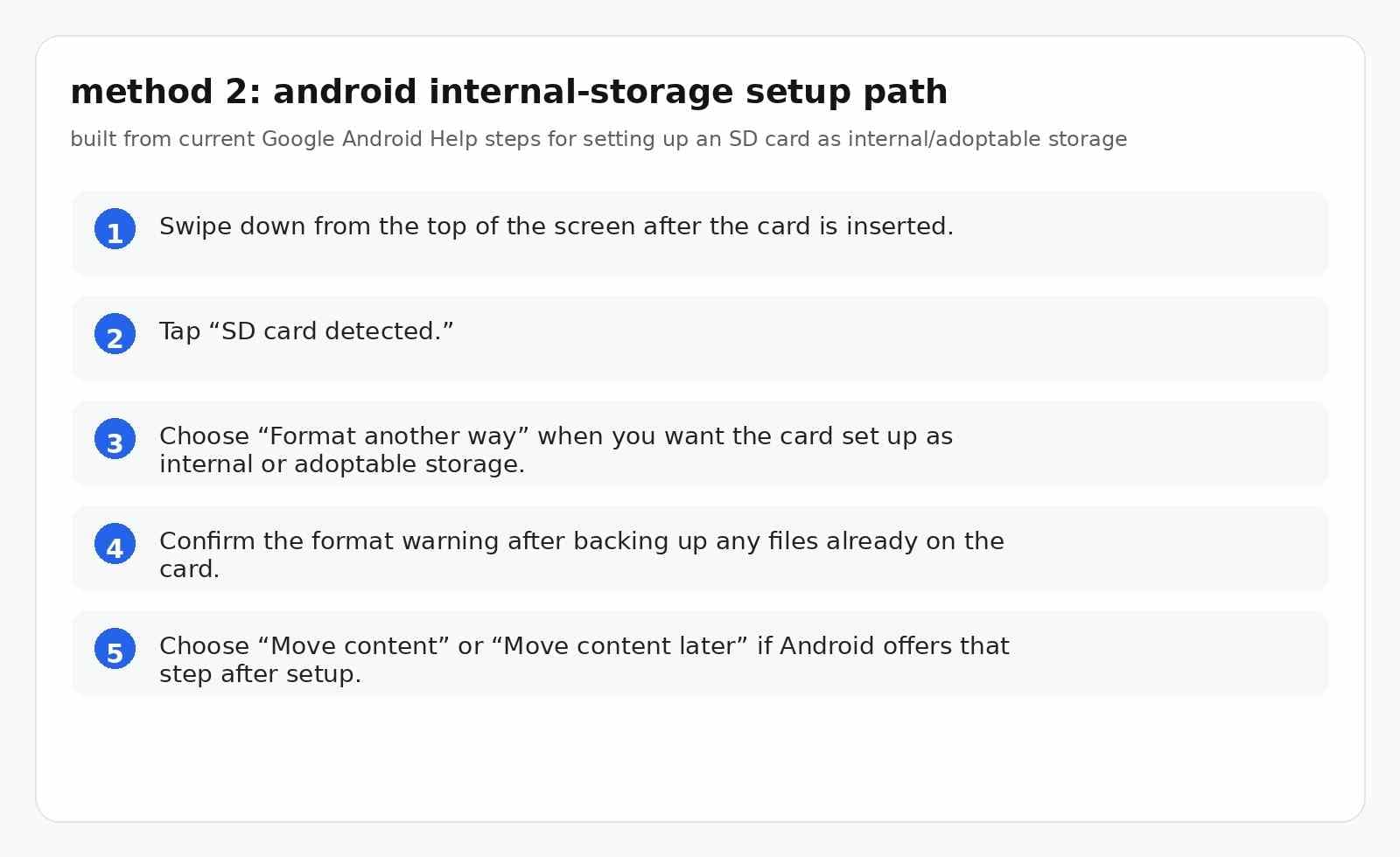google android help steps for setting up an sd card as internal storage