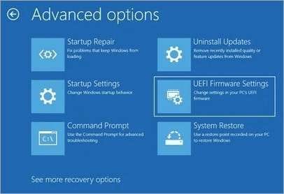 select uefi firmware settings to fix the bitlocker recovery key issue 