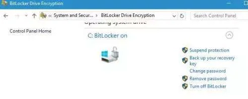 use o painel de controle para desabilitar o bitlocker criptografado