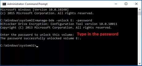 use o command prompt para desbloquear o bitlocker 3