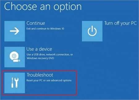 select troubleshoot to fix the bitlocker recovery key issue