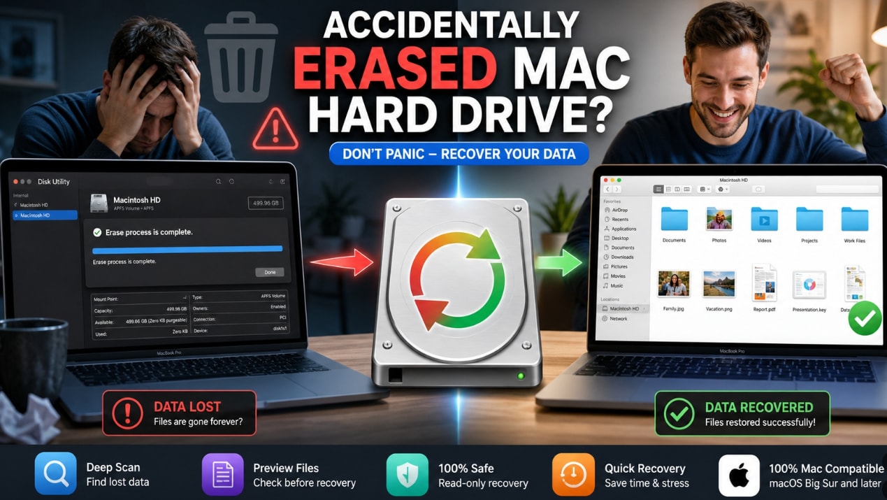 I Accidentally Erased Hard Drive Mac: How to Recover Files Safely