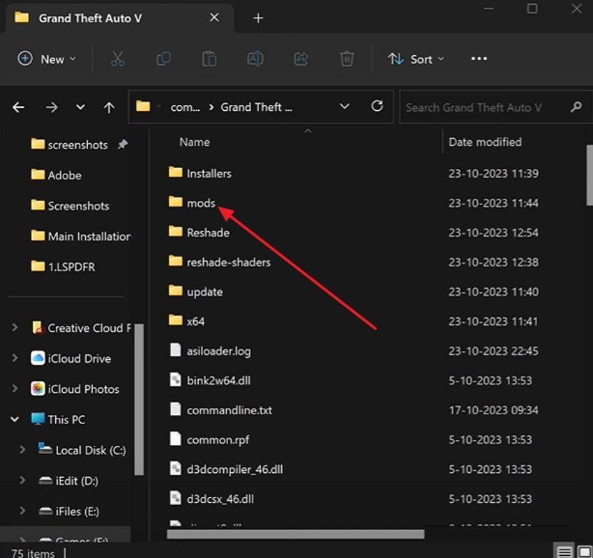 select mods name folder