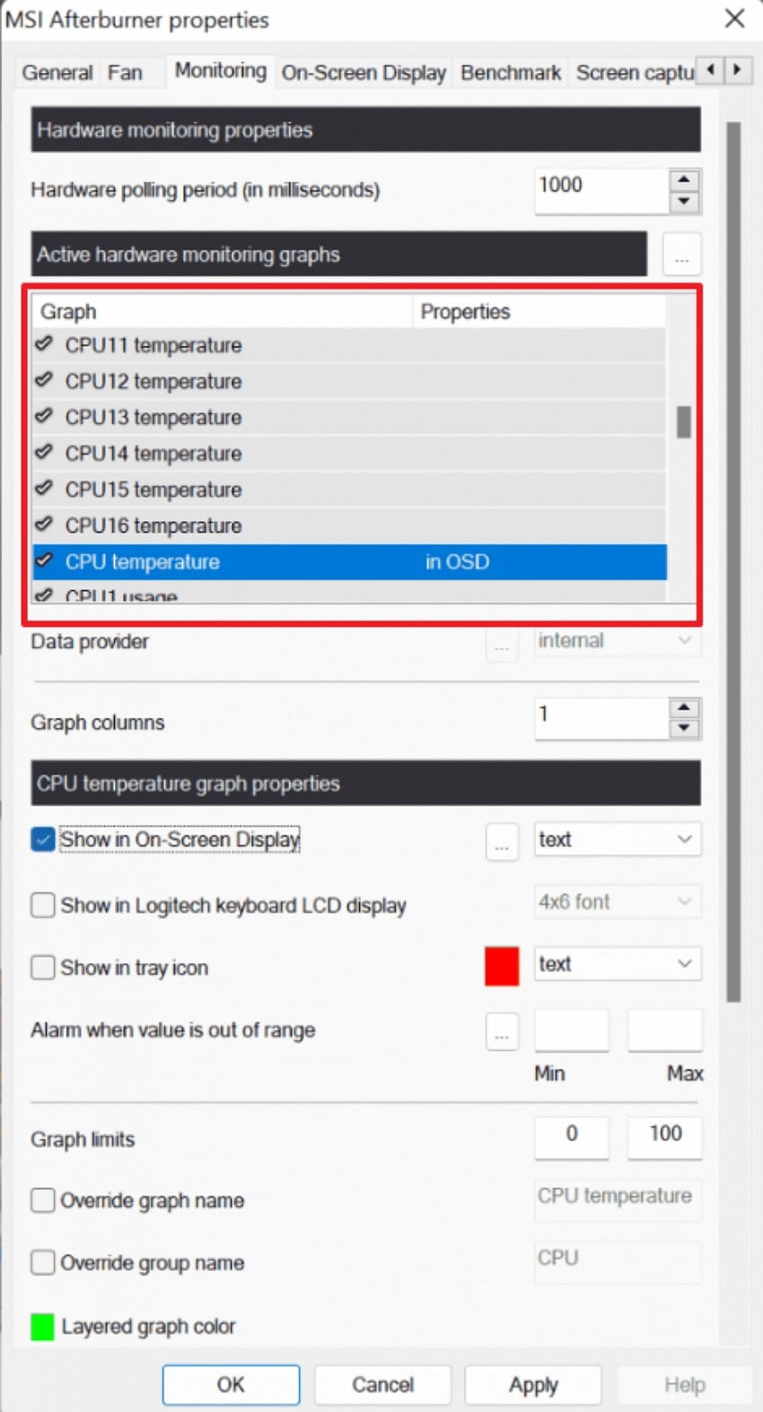 scroll down for cpu temperature