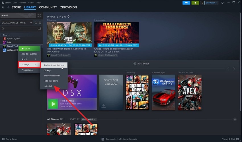 select the uninstall option in steam