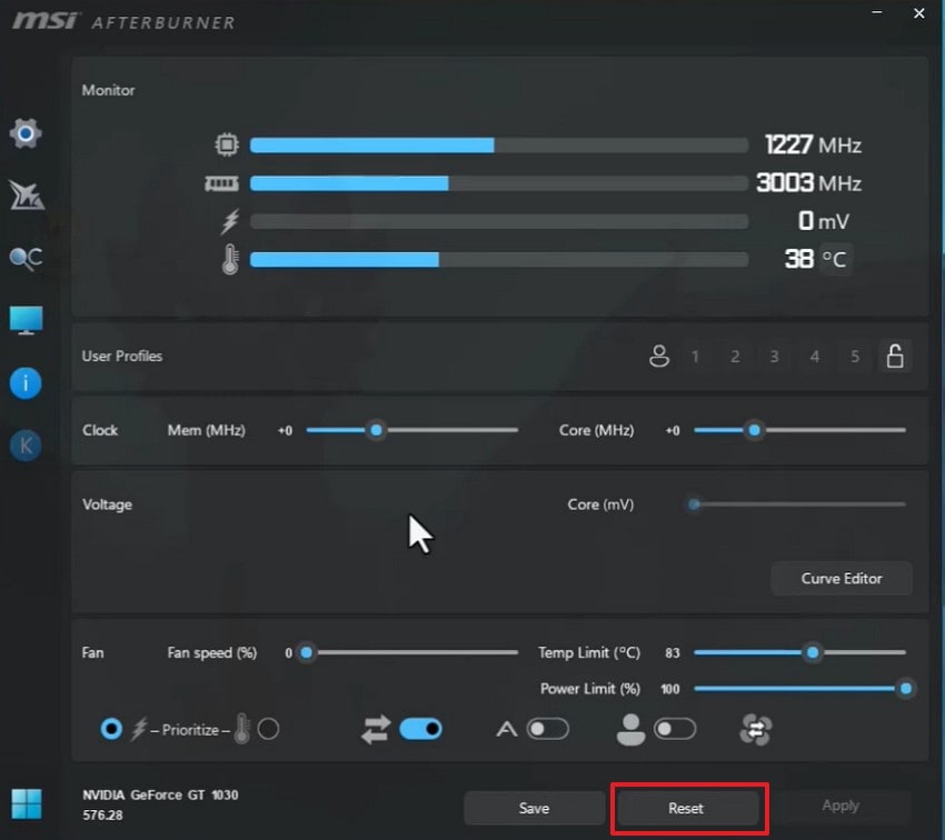 reset default gpu clock settings