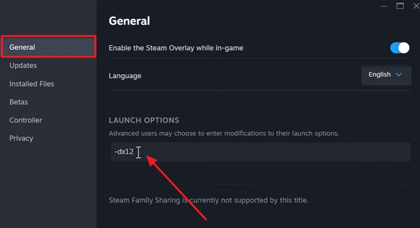 navigate to general tab