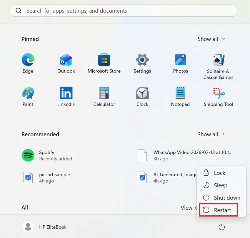 press restart to reboot pc
