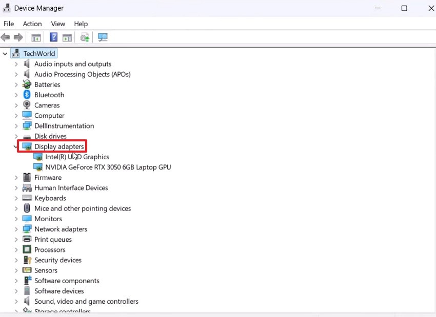 expand display adapter menu