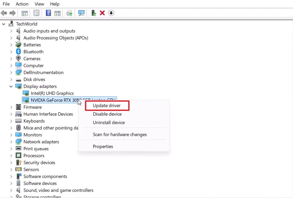 choose update driver option