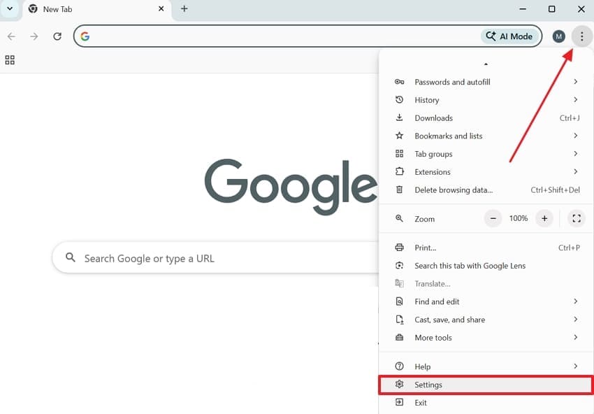 open chrome browser settings