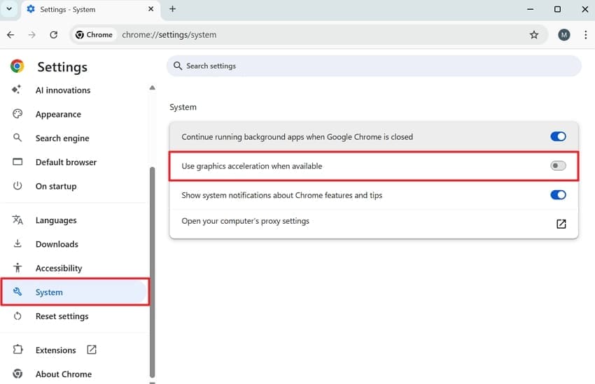 disable use graphic acceleration when available