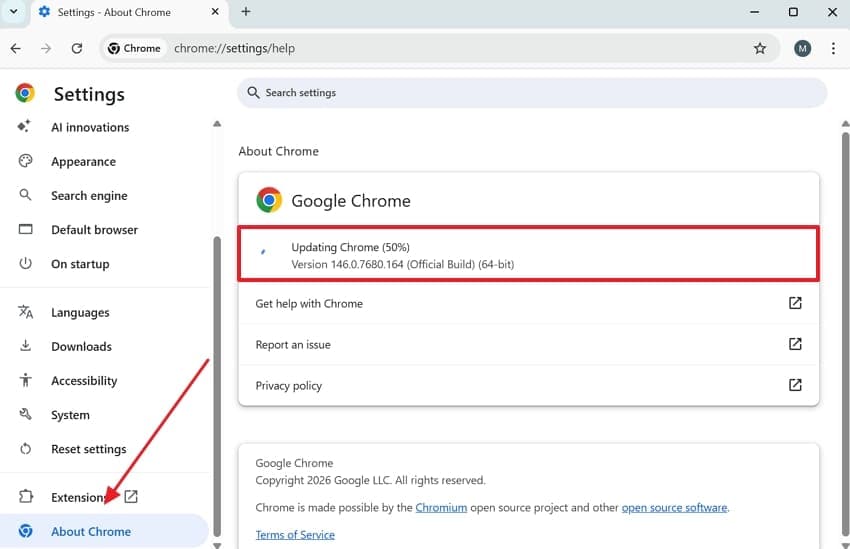update google chrome browser
