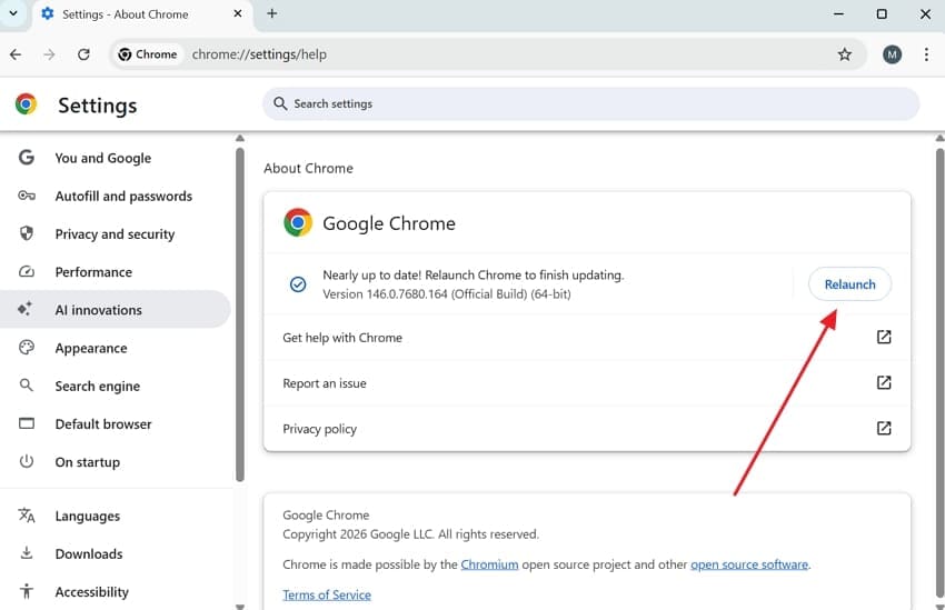 relaunch google chrome