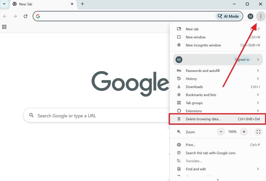 access chrome delete browsing data