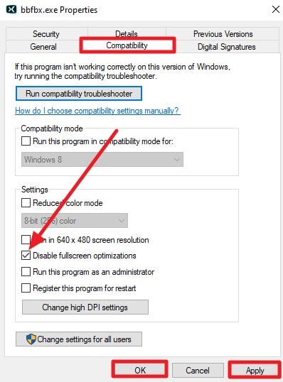 choose compatibility disable fullscreen optimization
