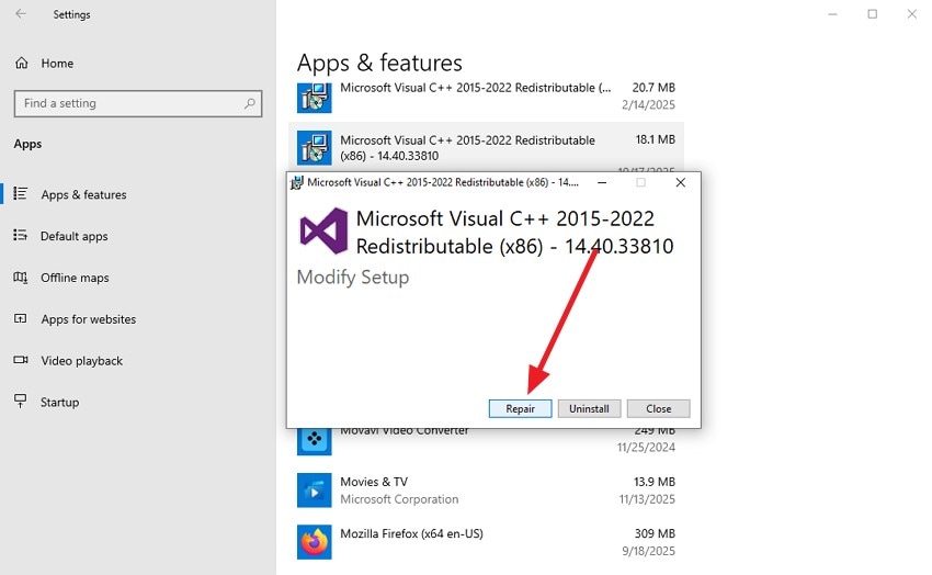 press repair to execute