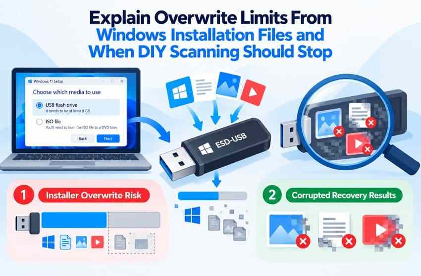illustration explaining installer overwrite risks and incomplete file recovery